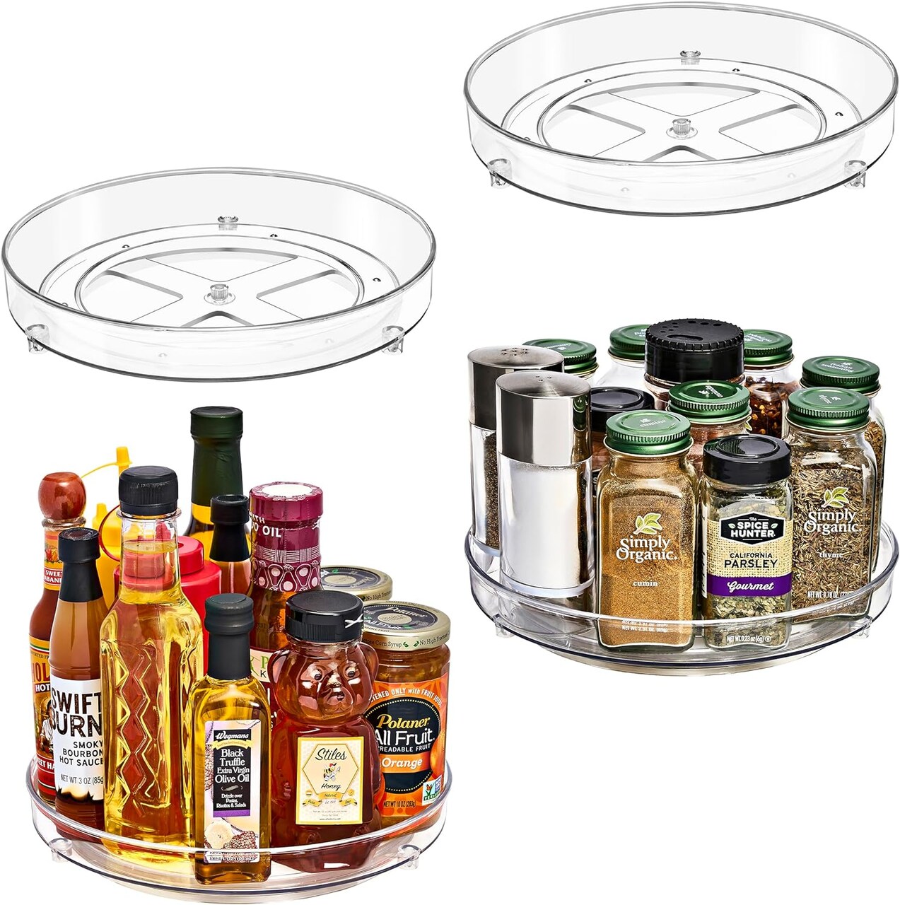 Sorbus Flat Clear Lazy Susan Organizer - 4 pack -  - for Fridge, Pantry, Cabinet, Table, Makeup, Bathroom and More